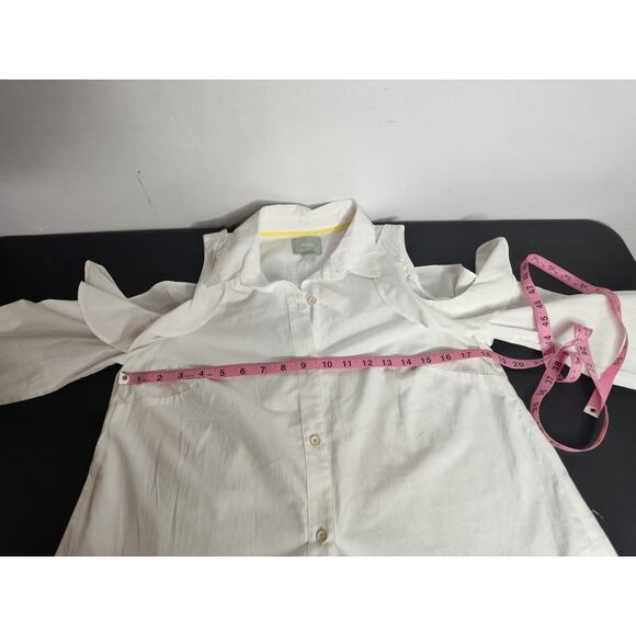 Maeve Anthropologie NWT Ruffle Open-Shoulder Poplin Blouse S - Picture 8 of 9